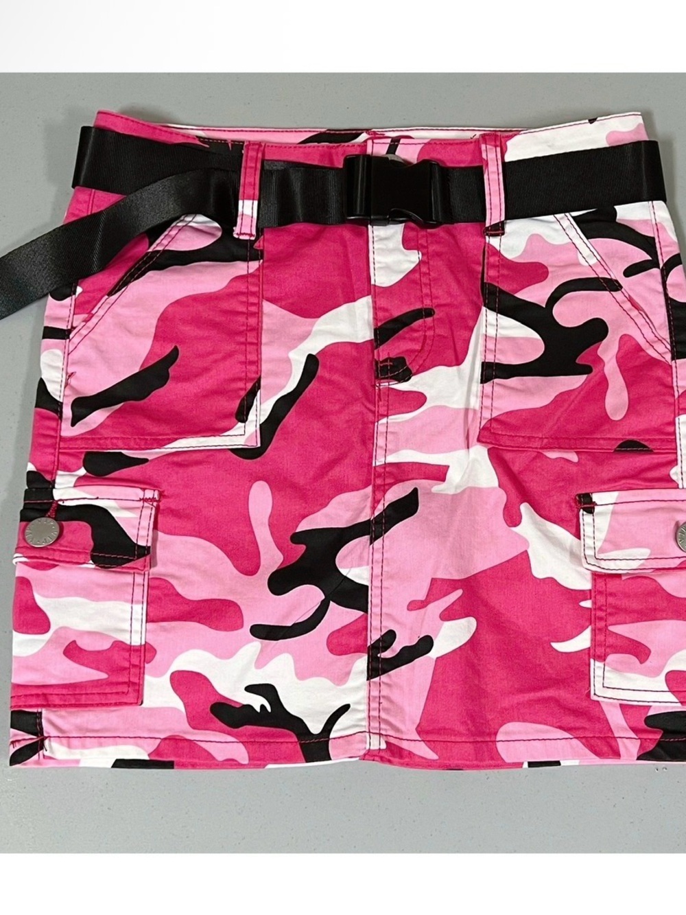Pink Black Camo Camouflage Print Mini Skirt Bottoms with Belt Size S 🩷🖤 #camo